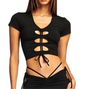 I.AM.GIA Minka Black Cut Out Crop Tee Size XS